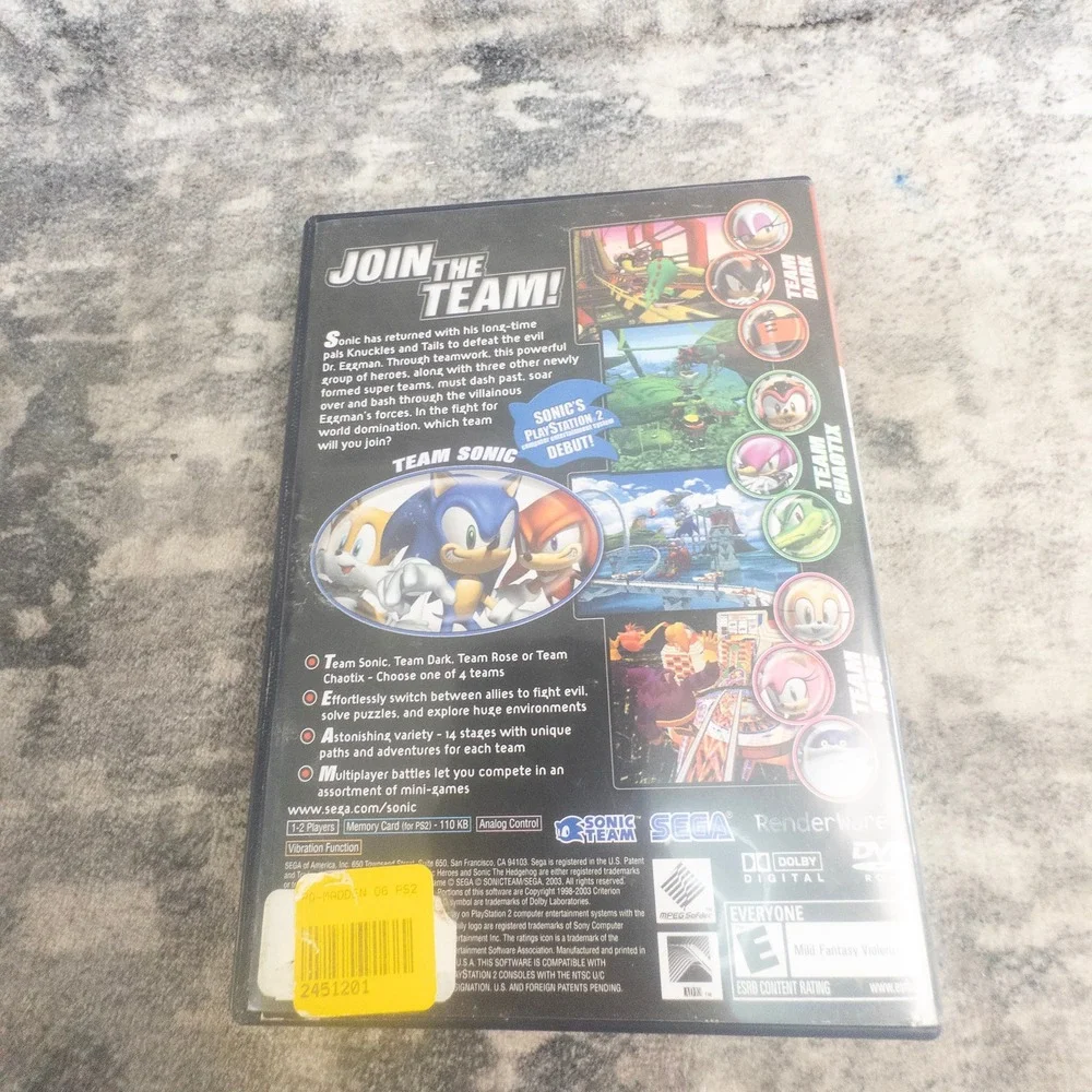Sonic Heroes PS2 PlayStation 2 Sega Greatest Hits 3D Platformer Team Battle 2004